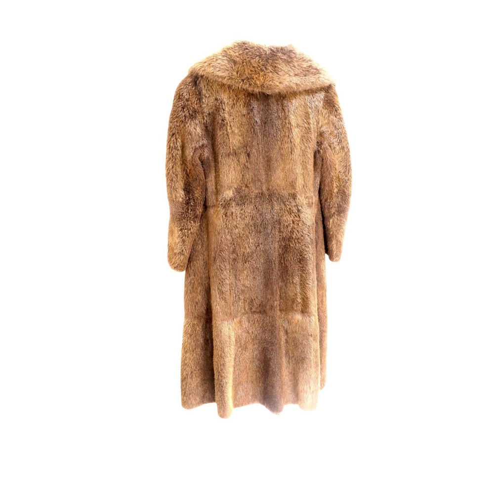 Vintage 1960s Brown Fur Coat Long Minimalist Real Fur Size L XL Luxury Womens - Picture 13 of 16